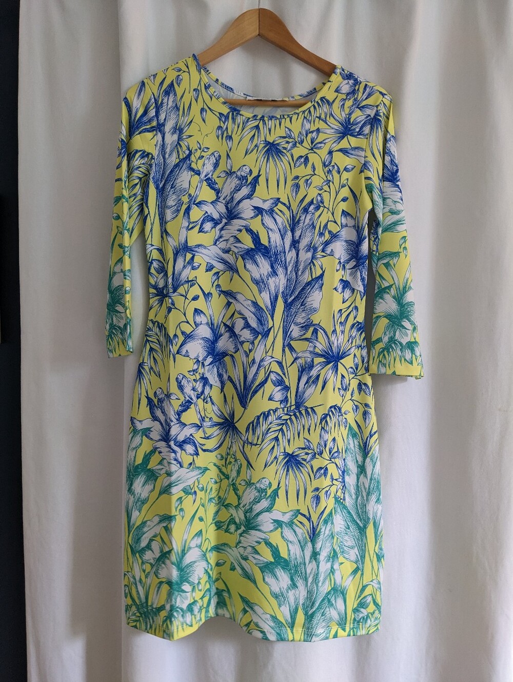 Jean Pierre Klifa Floral Shift Dress Sz Small Yellow Blue EUC